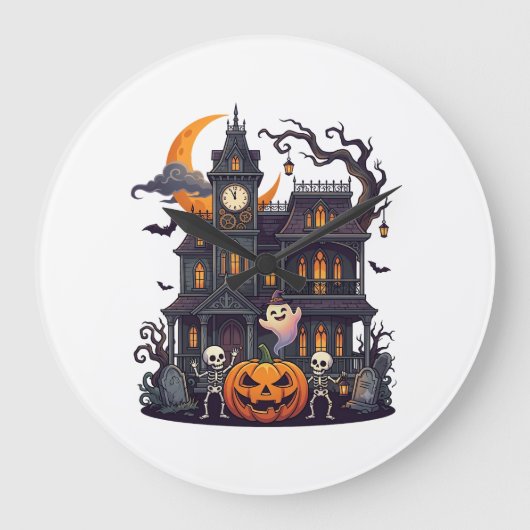 ハロウィン 幽霊屋敷 スケルトン パンプキン ゴースト Cr ラージ壁時計 (正面)