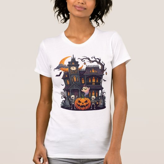ハロウィン 幽霊屋敷 スケルトン パンプキン ゴースト Cr Tシャツ (正面)