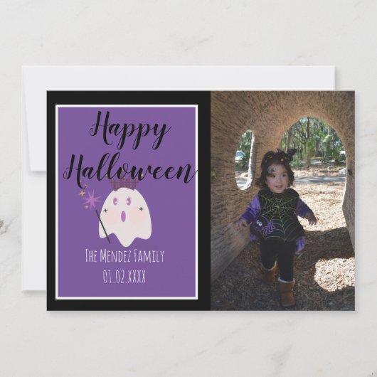 ハロウィン 幽霊 パープル 魔法のフォトカード シーズンカード (正面)