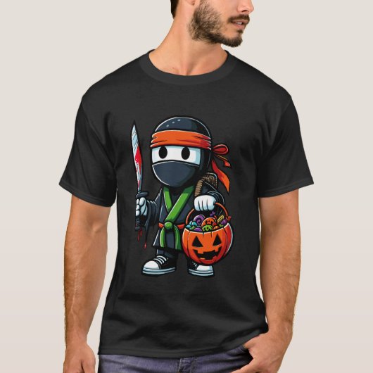 ハロウィン 忍者 おばけ お菓子入れ Tシャツ (正面)