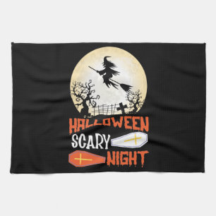 ハロウィン 怖い夜 不気味な魔女 キッチンタオル