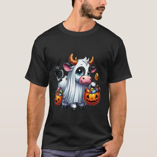 ハロウィン 怖い牛 おばけ スケア お菓子入れ 2 Tシャツ (正面)