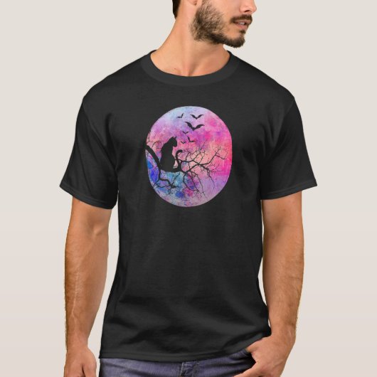 ハロウィン 怖い猫 鳴き声 満月 Tシャツ (正面)