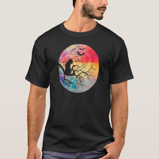 ハロウィン 怖い猫 鳴き声 満月 Tシャツ (正面)