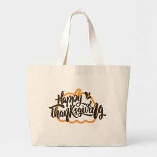 ハロウィン+感謝祭のカボチャのキュートなテキスト ラージトートバッグ