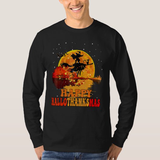 ハロウィン+感謝祭+ウィッチ+ムーン  楽しい Tシャツ (正面)