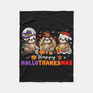 ハロウィン+感謝祭+クリスマス ハッピー ハロサンキュー フリースブランケット