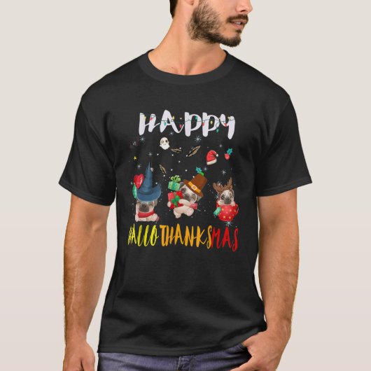 ハロウィン+感謝祭 パグ Tシャツ (正面)