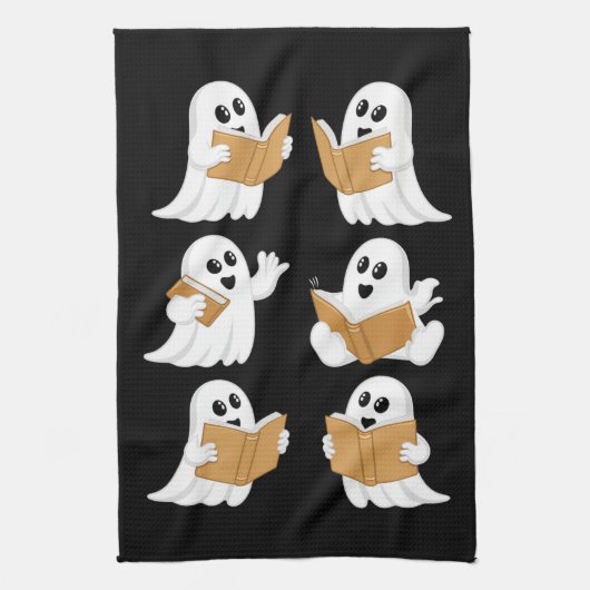 ハロウィン 教師 ゴースト 読書 司書 キッチンタオル (縦)