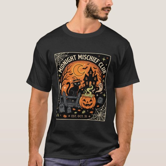 ハロウィン 月夜の猫の出没_2 Tシャツ (正面)