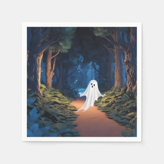 ハロウィン 森の白い幽霊 スタンダードカクテルナプキン (正面)