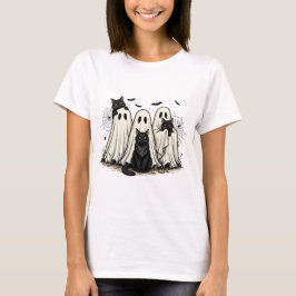 ハロウィン 楽しい Tシャツ - おばけと黒猫