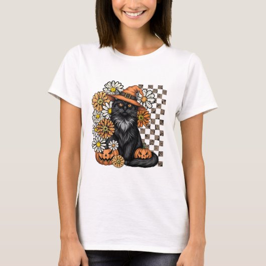 ハロウィン 楽しいTシャツ - 黒猫 Tシャツ (正面)
