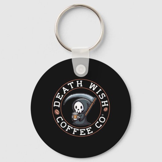 ハロウィン 死神 コーヒーを飲む デスウィッシュ キーホルダー (正面)