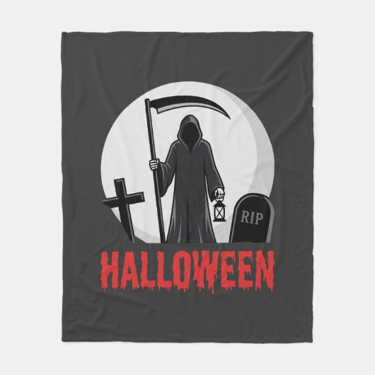 ハロウィン 死神 墓地 デザイン フリースブランケット (正面)