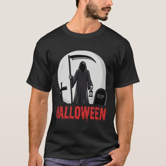 ハロウィン 死神 墓地 デザイン Tシャツ (正面)
