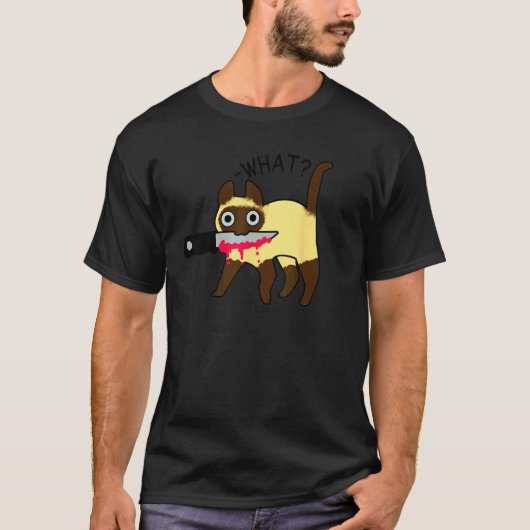 ハロウィン 殺人シャム猫 ナイフ Tシャツ (正面)