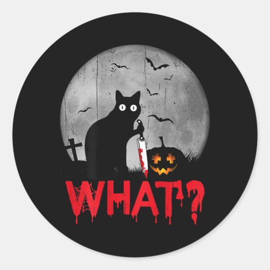 ハロウィン 殺人 黒猫 ナイフ ラウンドシール (正面)