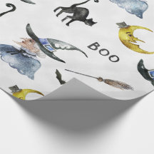 ハロウィン-水彩画の魔法使い-猫-月