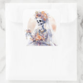 ハロウィン 水彩骸骨ステッカー スクエアシール (バッグ)