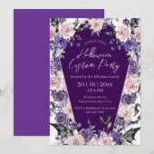 ハロウィン 水彩 花 紫 墓 不気味 招待状 (正面/裏面)