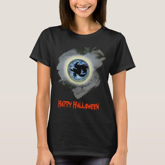 ハロウィン 満月 魔女 面白いデザイン Tシャツ (正面)