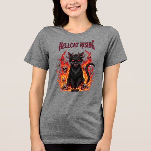 ハロウィン 炎に包まれた邪悪な猫 トライブレンドTシャツ (正面)