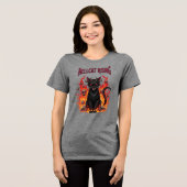 ハロウィン 炎に包まれた邪悪な猫 トライブレンドTシャツ (正面全面)
