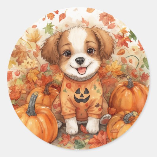 ハロウィン 犬好き 秋 ラウンドシール (正面)