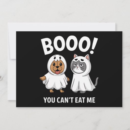 ハロウィン　犬猫の可愛いお化け「ワンワン、ニャンニャン、食べられないよ～」 招待状 (正面)
