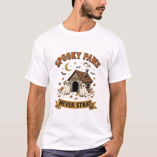 ハロウィン 犬 ゴースト パウズ Tシャツ (正面)