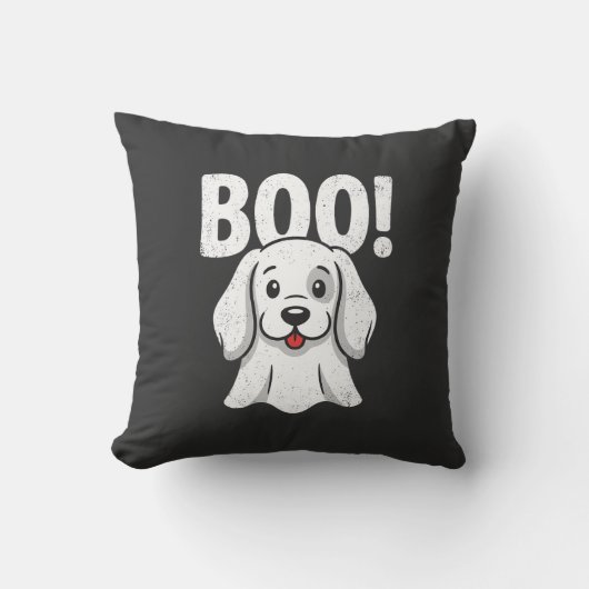 ハロウィン 犬 ブー かわいい 子犬 ゴースト デザイン クッション (正面)