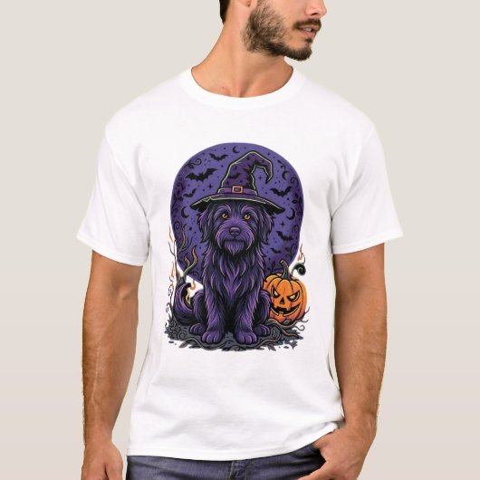 ハロウィン 犬 魔女 かぼちゃ ベクターアート Tシャツ (正面)