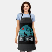 ハロウィン 狼 墓場 月 ベクター エプロン (着用した状態)