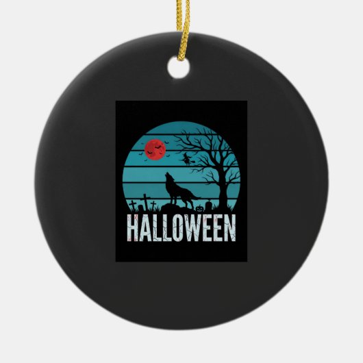 ハロウィン 狼 墓場 月 ベクター セラミックオーナメント (正面)