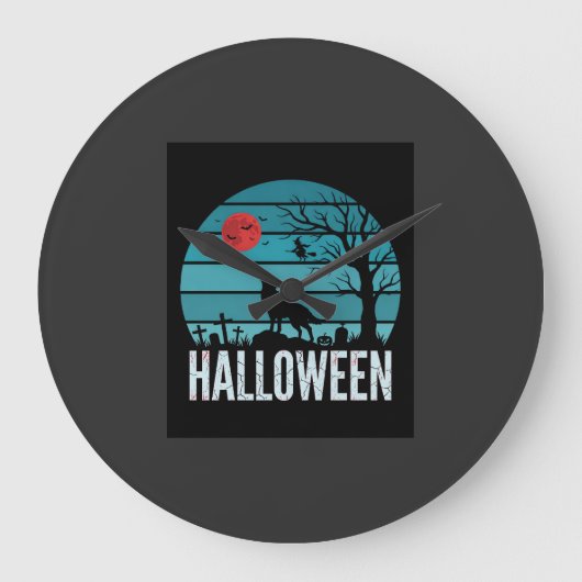 ハロウィン 狼 墓場 月 ベクター ラージ壁時計 (正面)