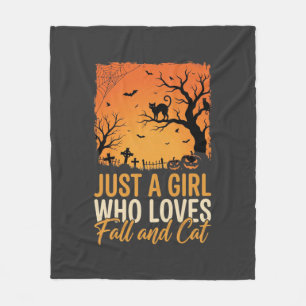 ハロウィン 猫好き 秋の夕焼け グラフィック フリースブランケット