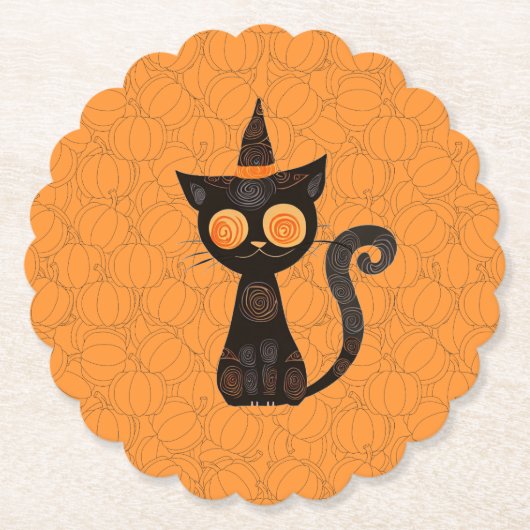 ハロウィン/猫/かぼちゃ/秋 ペーパーコースター (正面)