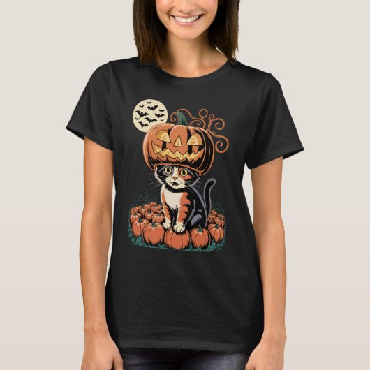 ハロウィン 猫 かぼちゃ Tシャツ (正面)