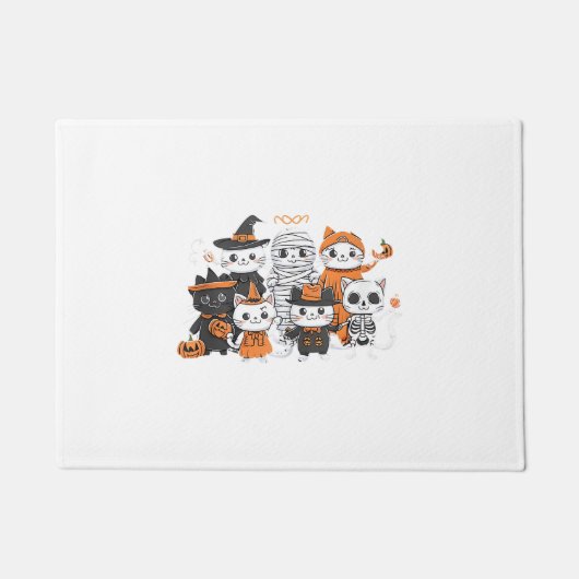 ハロウィン 猫 かわいい 子猫 スケルトン おばけ 面白い ドアマット (正面)