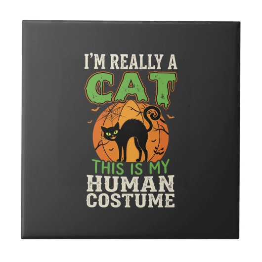 ハロウィン 猫 なりきり コスチューム 面白い デザイン タイル (正面)
