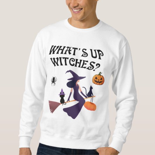 ハロウィン+猫+ウィッチ+おもしろTシャツ スウェットシャツ (正面)