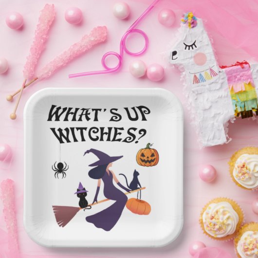 ハロウィン+猫+ウィッチ+おもしろTシャツ ペーパープレート (パーティー)