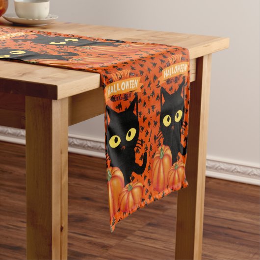 ハロウィン 猫 カスタム 14" x 72" テーブルランナー (インサイチュ)