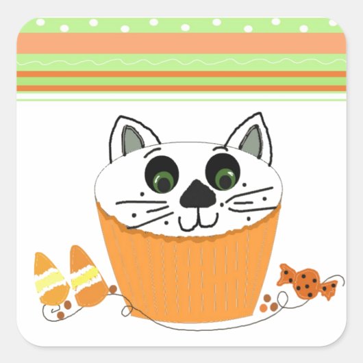 ハロウィン 猫 カップケーキ スクエアシール (正面)