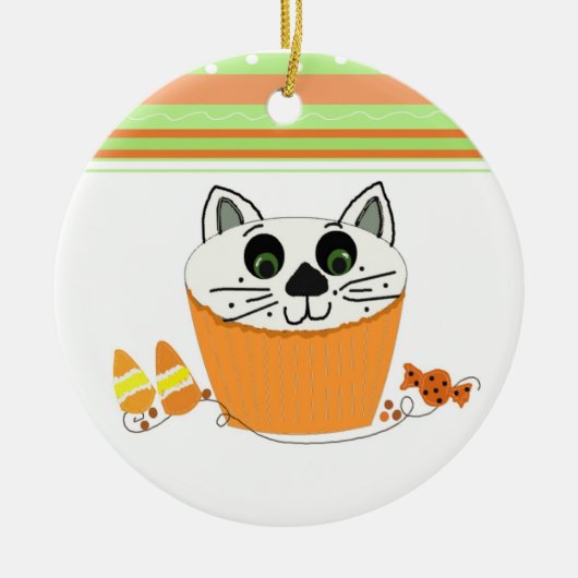 ハロウィン 猫 カップケーキ セラミックオーナメント (正面)