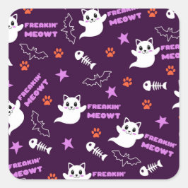 ハロウィン 猫 ゴースト スクエアシール