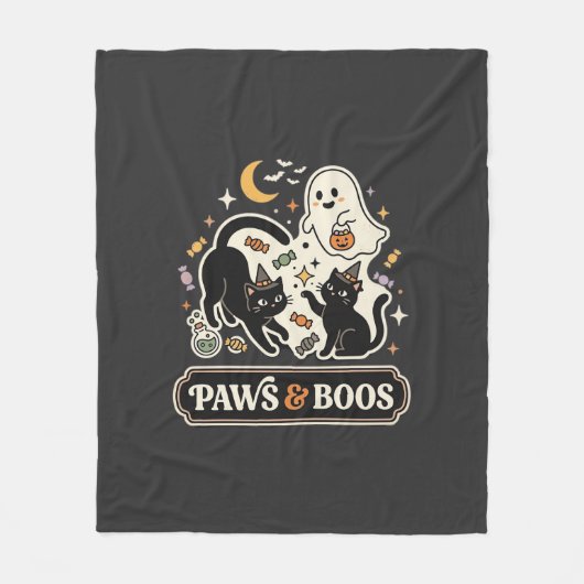 ハロウィン 猫 ゴースト マジック フリースブランケット (正面)