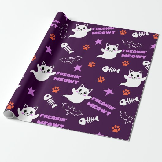 ハロウィン 猫 ゴースト ラッピングペーパー (アンロールド)