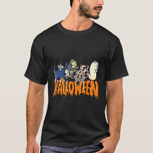 ハロウィン 猫 ゴースト 黒猫 スプーキー シーズン Tシャツ (正面)